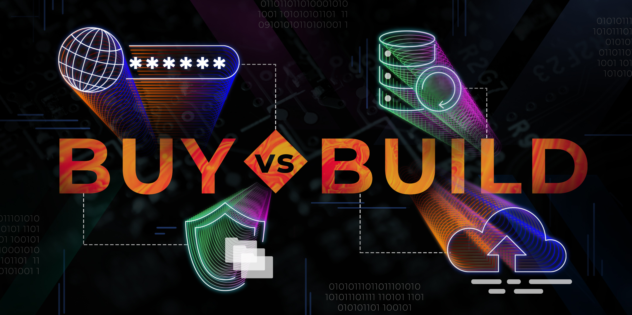 Illustration with "BUY vs. BUILD" spelled out