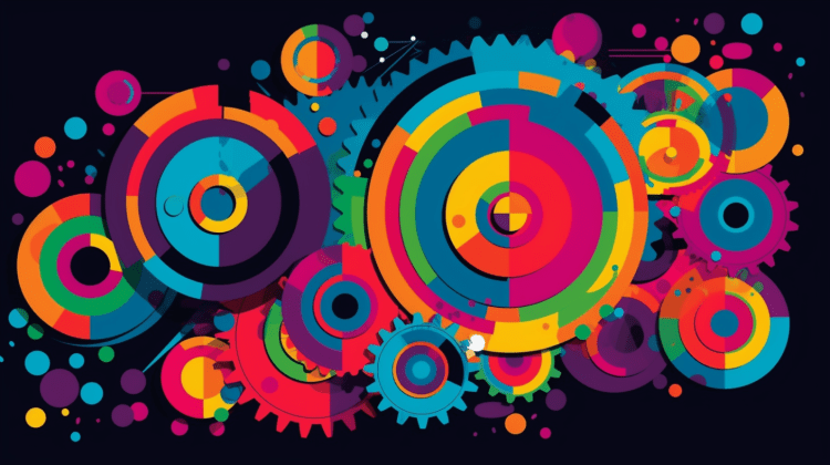 Colorful gears abstractly representing software and app integrations