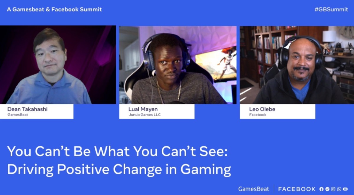 Dean Takahashi (left), Lual Mayen, and Leo Olebe speak about diversity at GamesBeat/Facebook: Driving Game Growth.