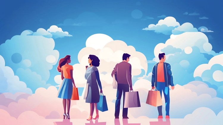 Vector art of people shopping, holding shopping bags.