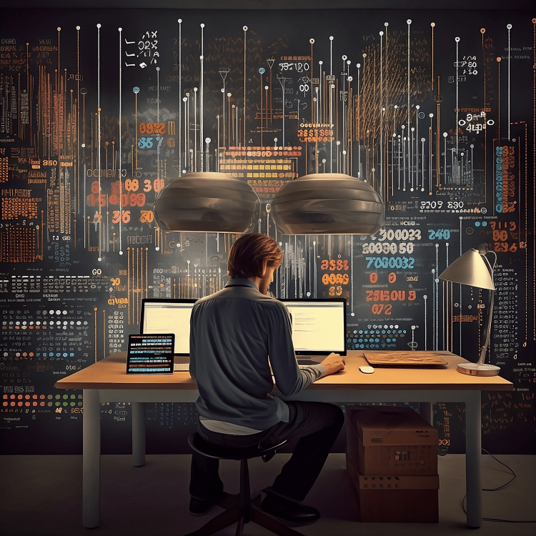 HumanSignal depicted as vector art of a person data labeling at a desk.